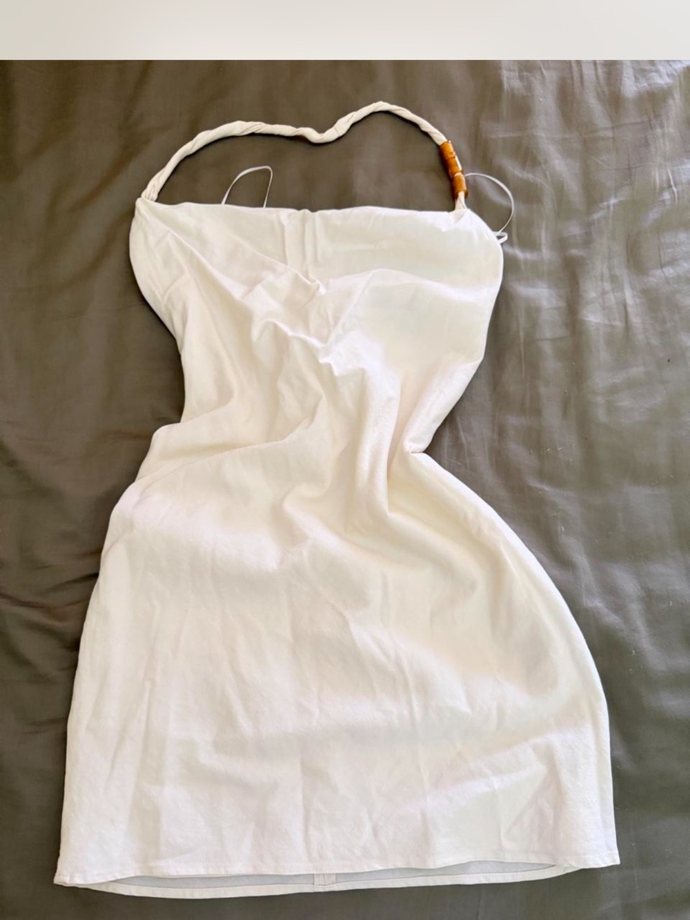 Zara White Strapless Mini Dress with Twisted Neckline and Bead Accent